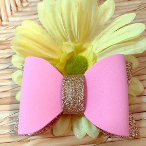 Pink, glitter gold foam hair bows
